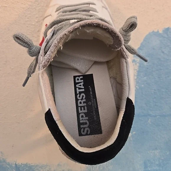 GOLDEN GOOSE Super Star Mens LEFT SHOE ONLY 44 White Red Leather Low Top Sneaker